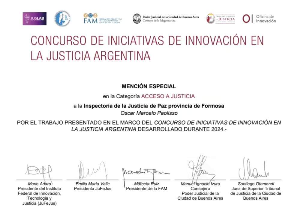 Mención especial para Facilitadores Judiciales